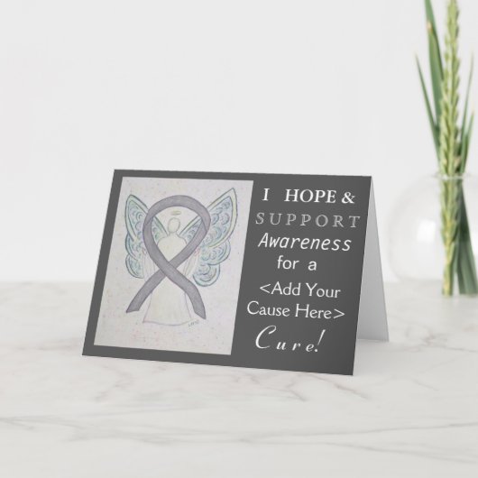 Silver Awareness Ribbon Custom Want Angel-kaarten Kaart (Voorkant)