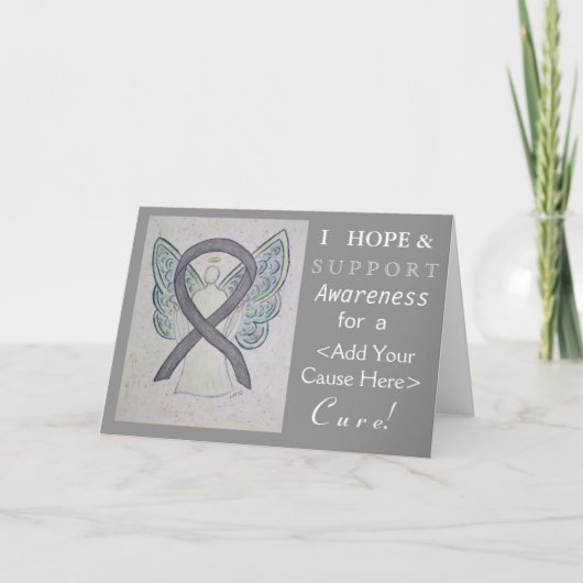 Silver Awareness Ribbon Custom Want Angel-kaarten Kaart (Voorkant)