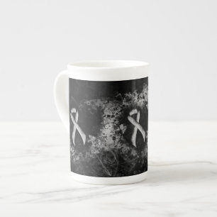 Silver Awareness Ribbon Grunge Heart Porselein Kop