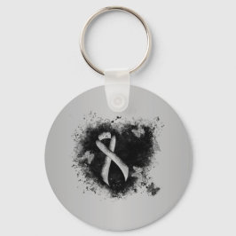 Silver Awareness Ribbon Grunge Heart Sleutelhanger