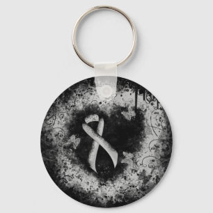 Silver Awareness Ribbon Grunge Heart Sleutelhanger