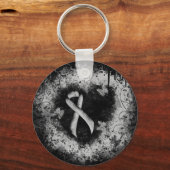 Silver Awareness Ribbon Grunge Heart Sleutelhanger (Voorkant)