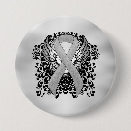 Silver Awareness Ribbon met Wings Ronde Button 7,6 Cm