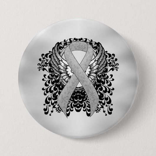 Silver Awareness Ribbon met Wings Ronde Button 7,6 Cm (Voorkant)