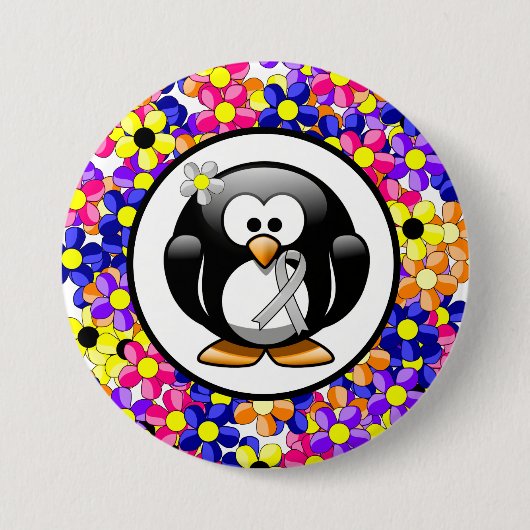 Silver Awareness Ribbon Penguin Ronde Button 7,6 Cm (Voorkant)