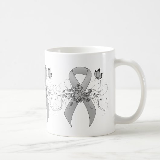 Silver Awareness Ribbon with Butterfly Koffiemok (Rechts)