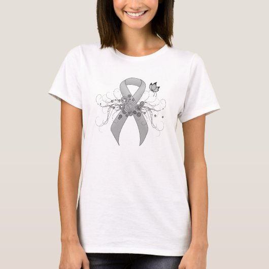 Silver Awareness Ribbon with Butterfly T-shirt (Voorkant)