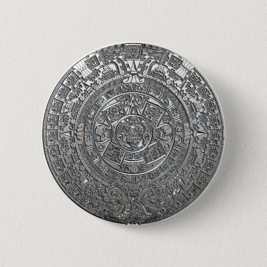 Silver Aztec-kalender Ronde Button 5,7 Cm (Voorkant)