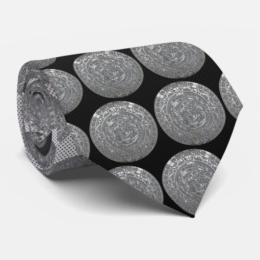 Silver Aztec-kalender Stropdas (Opgerold)