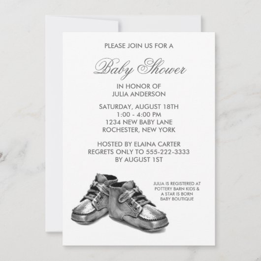Silver Baby Shoes Baby shower Uitnodiging (Voorkant)