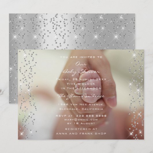Silver Baby shower Boy Girl Foto Confetti Kaart (Voorkant / Achterkant)