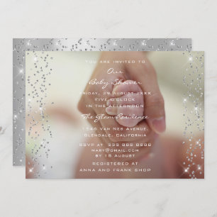 Silver Baby shower Boy Girl Foto Confetti Kaart