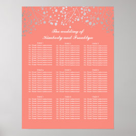 Silver Baby's Breath Coral Wedding Seating Chart Poster