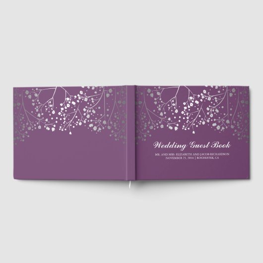 Silver Baby's Breath Floral Elegant Plum Paarse Gastenboek (Volledig)