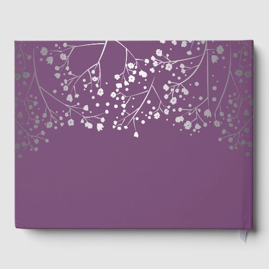 Silver Baby's Breath Floral Elegant Plum Paarse Gastenboek (Achterkant)