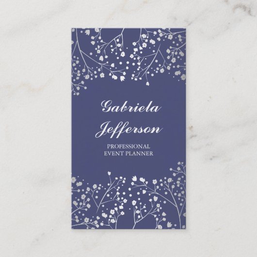 Silver Baby's Breath Navy Elegant Visitekaartje (Voorkant)