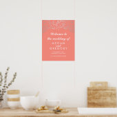 Silver Baby's Breath Wedding Welcome Sign Coral Poster (Keuken)