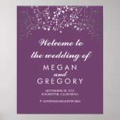 Silver Baby's Breath Wedding Welcome Sign Plum Poster (Voorkant)