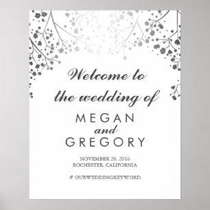 Silver Baby's Breath Wedding Welcome Sign Plum Poster