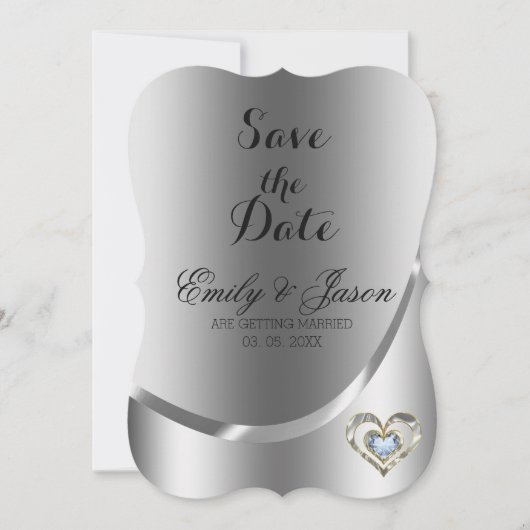 Silver Background en Diamond Heart-Save the Date Kaart (Voorkant)