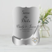 Silver Background en Diamond Heart-Save the Date Kaart (Staand voorkant)
