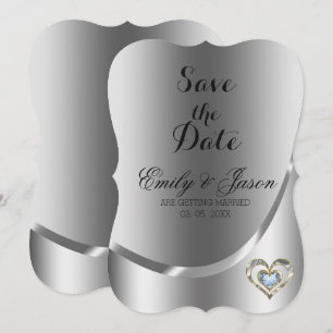 Silver Background en Diamond Heart-Save the Date Kaart