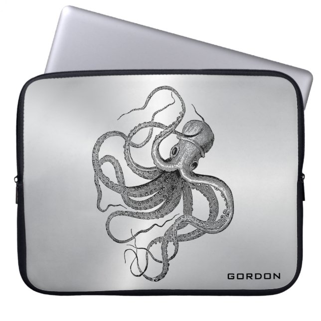 Silver Background Nautical Octopus-laptophoes Laptop Sleeve (Voorkant)
