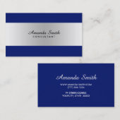 Silver Badge Simple Navy Blue Elegant Professional Visitekaartje (Voorkant / Achterkant)