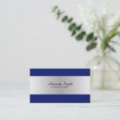 Silver Badge Simple Navy Blue Elegant Professional Visitekaartje (Staand voorkant)