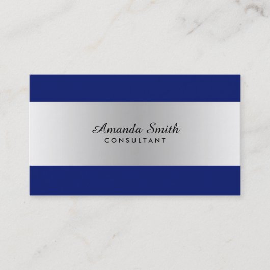 Silver Badge Simple Navy Blue Elegant Professional Visitekaartje (Voorkant)