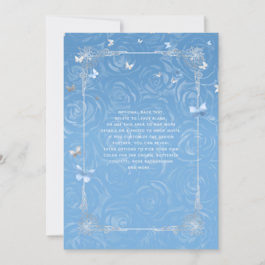 Silver Bahama Blue Rozen Elegant Quinceanera Kaart (Achterkant)