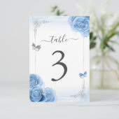 Silver Bahama Blue Rozen Elegant Table Number Kaar Kaart (Staand voorkant)
