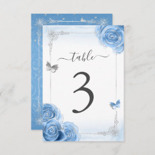 Silver Bahama Blue Rozen Elegant Table Number Kaar Kaart