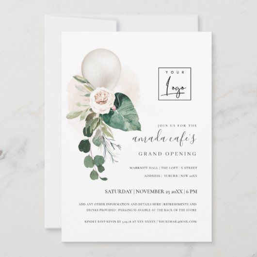 Silver Balloon Floral logo Grand Opening Bedankkaart (Voorkant)