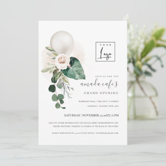 Silver Balloon Floral logo Grand Opening Bedankkaart (Staand voorkant)