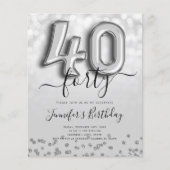 Silver Balloon Glitter 40th Birthday Party Invite Flyer (Voorkant)