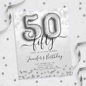 Silver Balloon Glitter 50th Birthday Party Invite Flyer