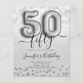 Silver Balloon Glitter 50th Birthday Party Invite Flyer (Voorkant)
