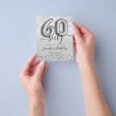 Silver Balloon Glitter 60th Birthday Party Invite Flyer (Hand)