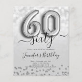 Silver Balloon Glitter 60th Birthday Party Invite Flyer (Voorkant)