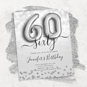Silver Balloon Glitter 60th Birthday Party Invite Flyer