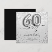 Silver Balloon Glitter 60th Birthday Party Invite Kaart (Voorkant / Achterkant)