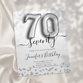 Silver Balloon Glitter 70th Birthday Party Invite Flyer