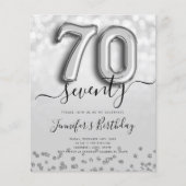 Silver Balloon Glitter 70th Birthday Party Invite Flyer (Voorkant)