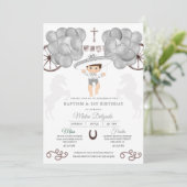 Silver Balloons Mexicaanse Baby Boy Charro Baptism Kaart (Staand voorkant)