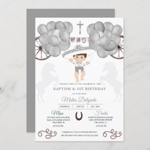 Silver Balloons Mexicaanse Baby Boy Charro Baptism Kaart