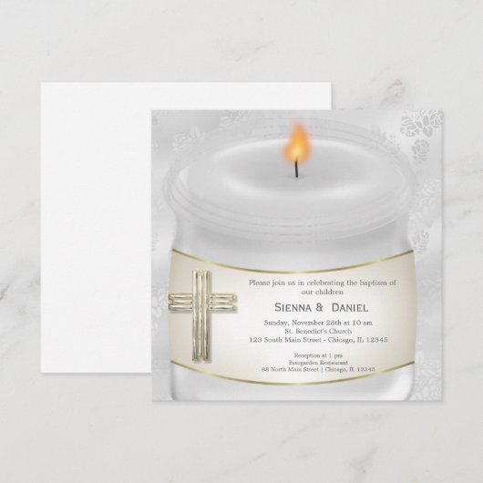 Silver Baptism Candle Kaart (Voorkant / Achterkant)