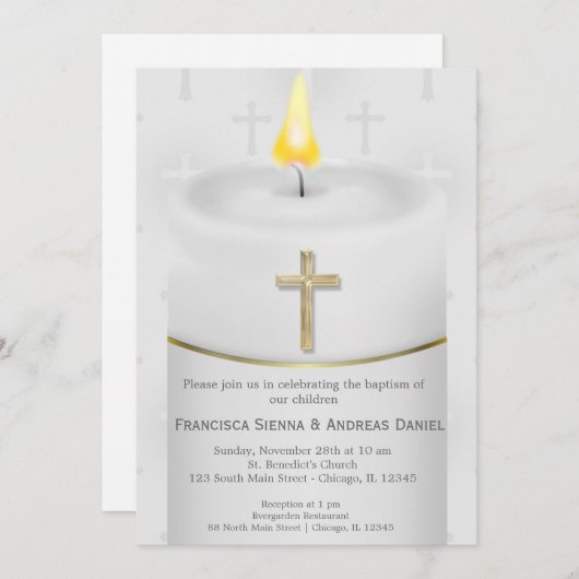 Silver Baptism Candle Kaart (Voorkant / Achterkant)