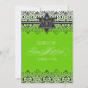 Silver Bar Mitzvah Green Black in White Lace Kaart