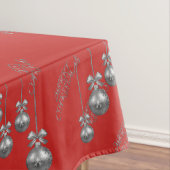 Silver Bauble Design Red Kerstmis Tablecloth Tafelkleed (Voorbeeld)